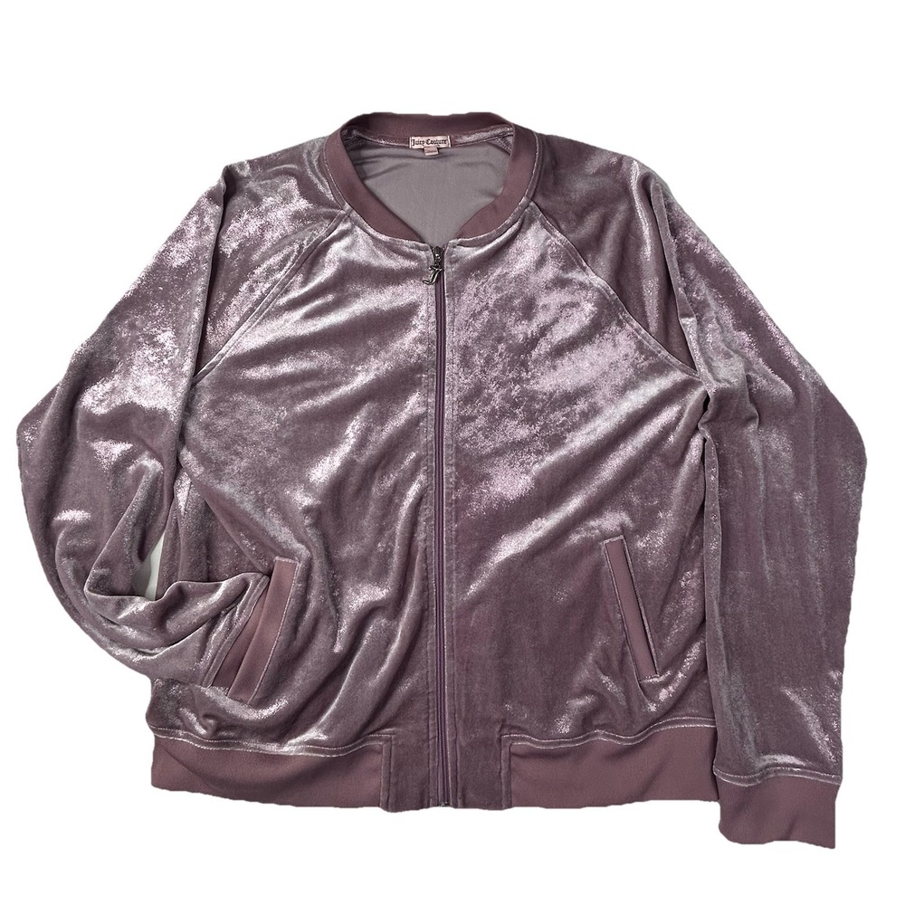 Juicy Couture Velour Track Jacket‎ Women XL Lilac Snow Purple Metallic Shimmer